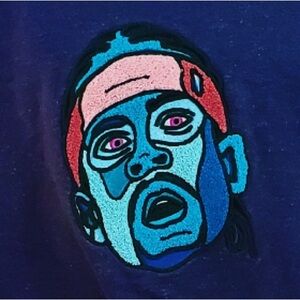 Quatre Cent Quinz Portrait Graphic Embroidered Crewneck Knit Sweater